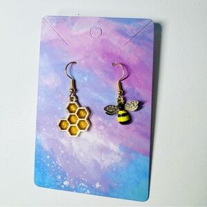 Honeycomb bumblebee gold stainless steel hook earrings